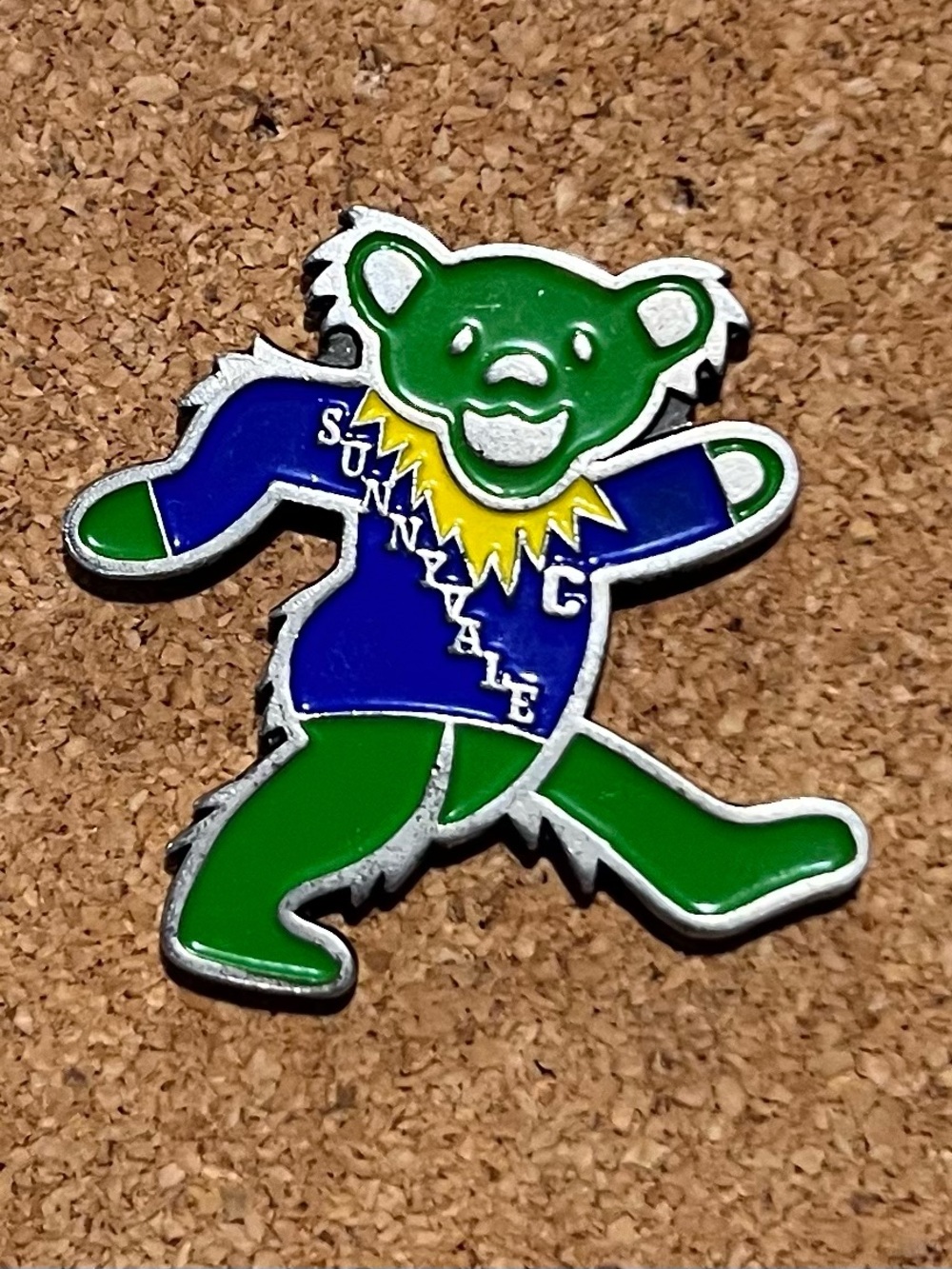 Grateful Dead Green & Blue Dancing Bear Enamel Pin